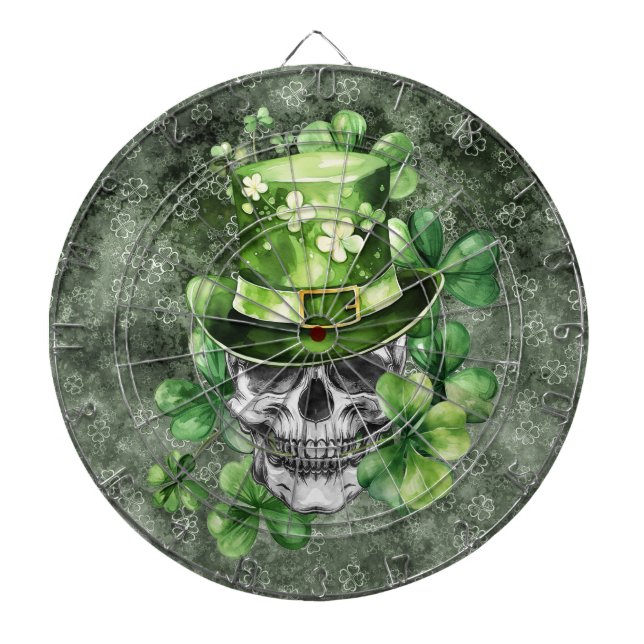 Ljusande dödskalle med grön hatt illustration darttavla (Framsidan)
