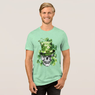 Ljusande dödskalle med grön hatt illustration t shirt
