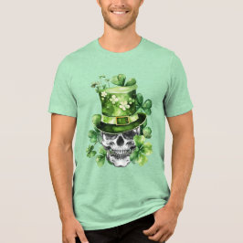 Ljusande dödskalle med grön hatt illustration t shirt