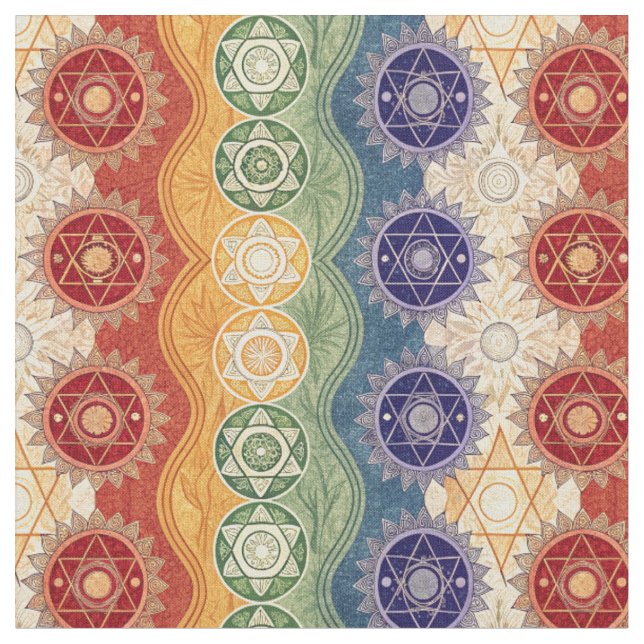 Ljusande Energichakra Mandala Design Mönster Konst Tyg (Närbild)