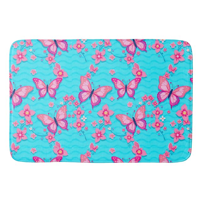 Ljusande fjärilar och blommor design badrumsmatta (Framsidan)