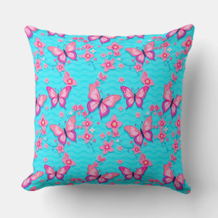 Ljusande fjärilar och blommor design kudde