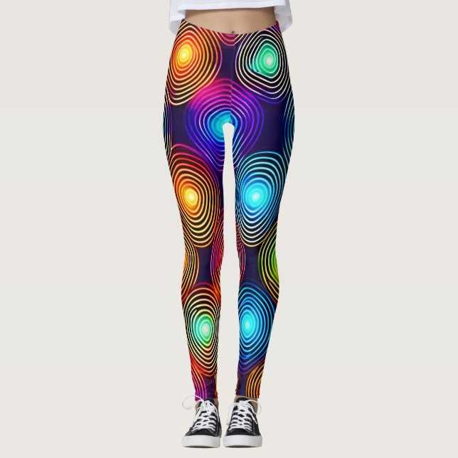 Ljusande Flerfärgad Abstrakt Spiral Art Leggings (Framsida)