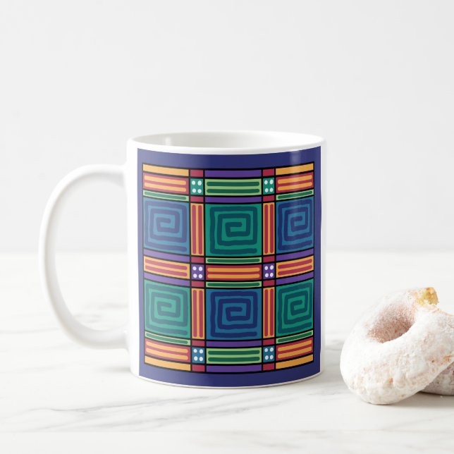 Ljusande geometriskt mönster kaffemugg (Med munk)