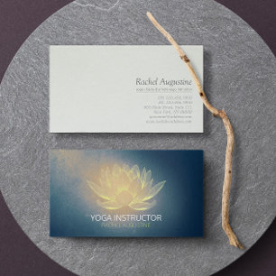 Ljusande Guld Lotus och Blå Grunge Yoga Instruktör Visitkort
