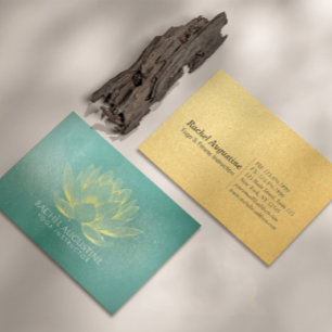 Ljusande guld lotus och teal grunge yogainstruktör visitkort
