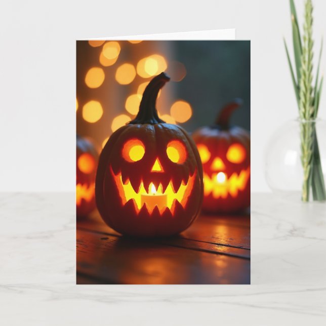 Ljusande Halloween-kort med pumpa Kort (Framsida)