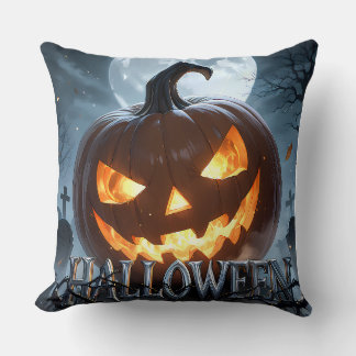 Ljusande Halloween-pumpa Måne Kudde