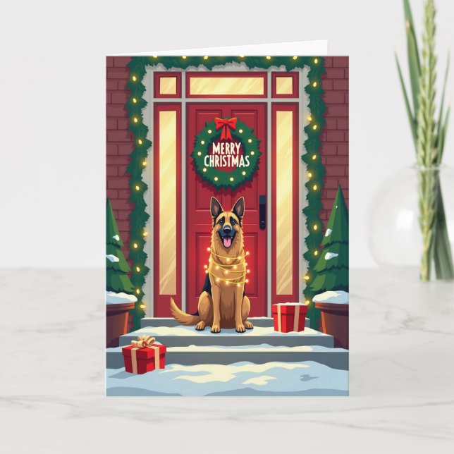 Ljusande hund julkort kort (Framsida)