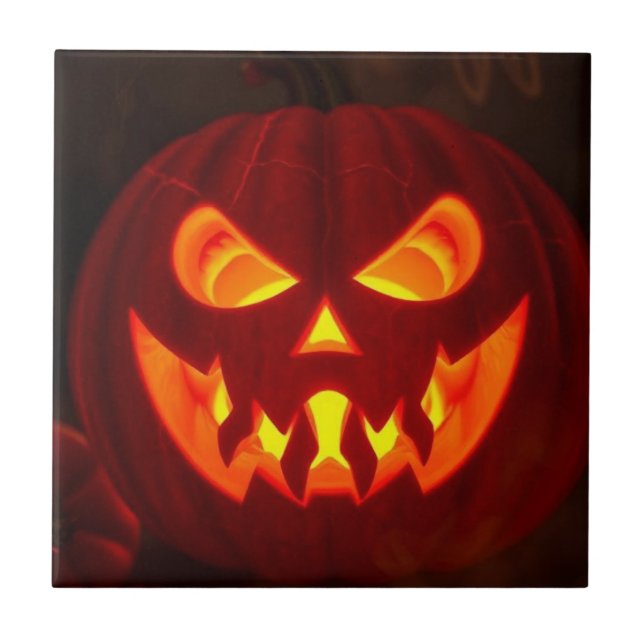 Ljusande Jack-O-Lykt Halloween Keramisk Kakel (Framsidan)