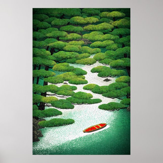 Ljusande japansk flodväggskonst Ukiyo-e Tall Poster (Framsidan)