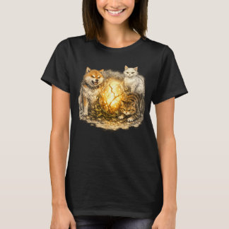 Ljusande jättefrö skyddat av modiga hundar och kat t shirt