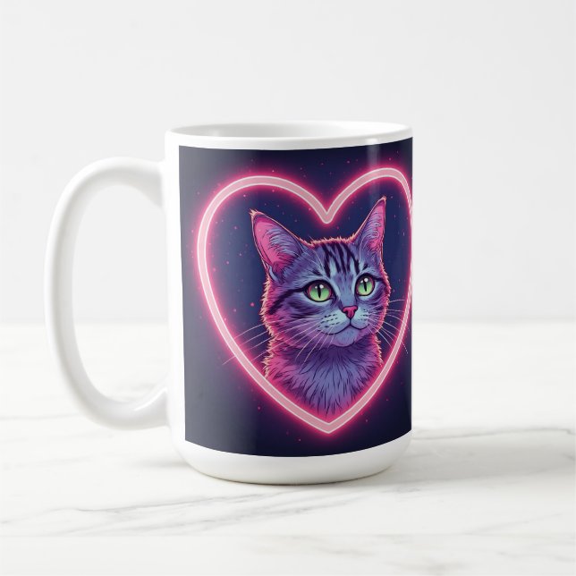 Ljusande Kitty Kärlekskonst | Romantiskt Present t Kaffemugg (Vänster)