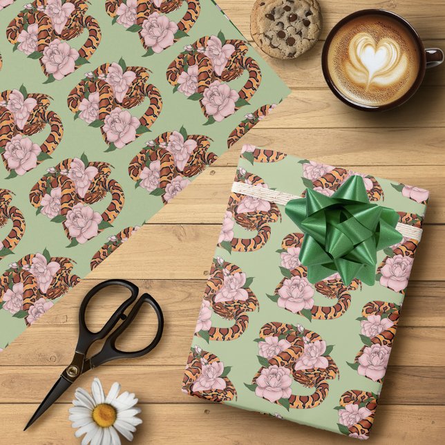 Ljusande majsorm Rosa peonblommor Grön Presentpapper (Skapare uppladdad)