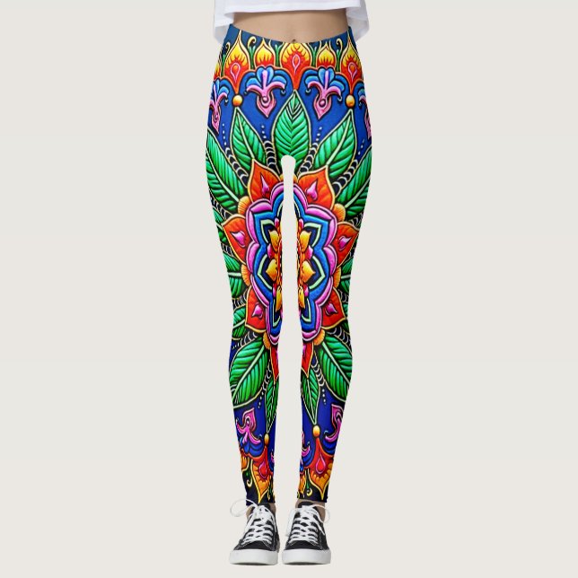 Ljusande Mandala-konstnärskap Leggings (Framsida)