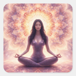 Ljusande Mandala Meditation Kvinna Anpassat Namn   Fyrkantigt Klistermärke
