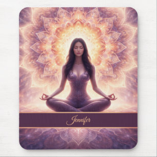 Ljusande Mandala Meditation Kvinna Anpassat Namn Musmatta
