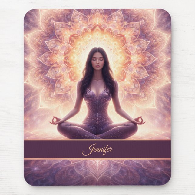 Ljusande Mandala Meditation Kvinna Anpassat Namn   Musmatta (Framsidan)