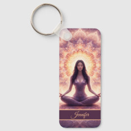 Ljusande Mandala Meditation Kvinna Anpassat Namn   Nyckelring