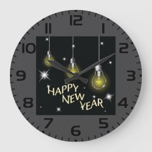 Ljusande moderna glödlampor Gott Nytt År Stor Klocka