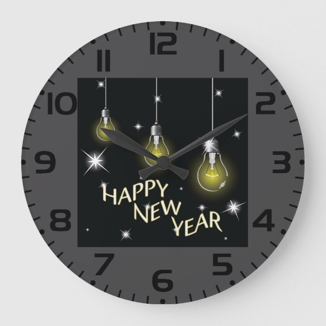 Ljusande moderna glödlampor Gott Nytt År Stor Klocka (Framsida)
