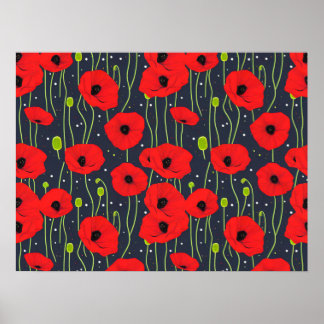 Ljusande moderna röda vallmoblommönsterkonst poster