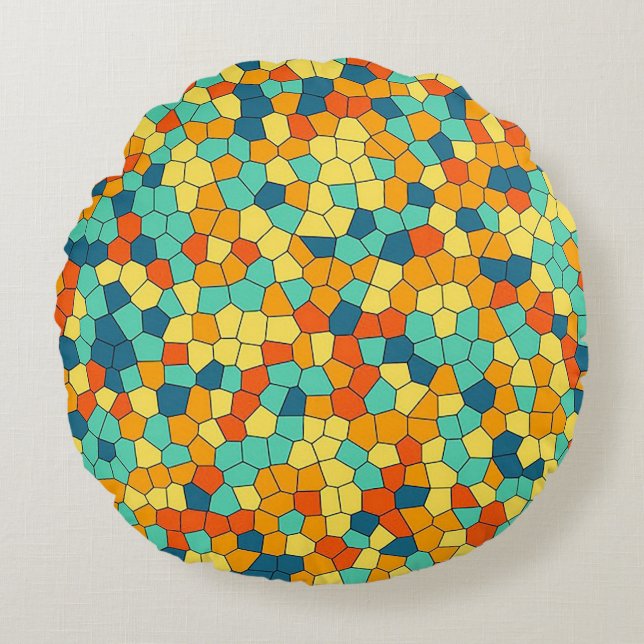 Ljusande mosaikmönster rund kudde (Framsidan)