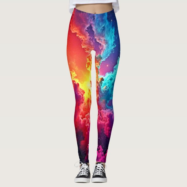Ljusande nebulakonst: Kosmisk färgkonst Leggings (Framsida)