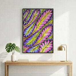 Ljusande neon rosa lila abstrakt bladmönster poster