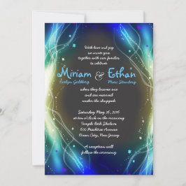 Ljusande neonstjärnor Bar Mitzvah-inbjudan blå Inbjudningar