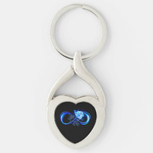 Ljusande oändlighet med blå ros twisted heart silverfärgad nyckelring