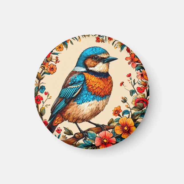 Ljusande och färgrik illustration av en fågel magnet (Framsidan)
