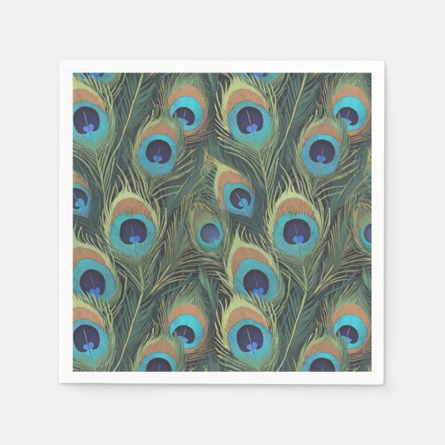 Ljusande påfågelsfjädrar pappersservett (Framsidan)