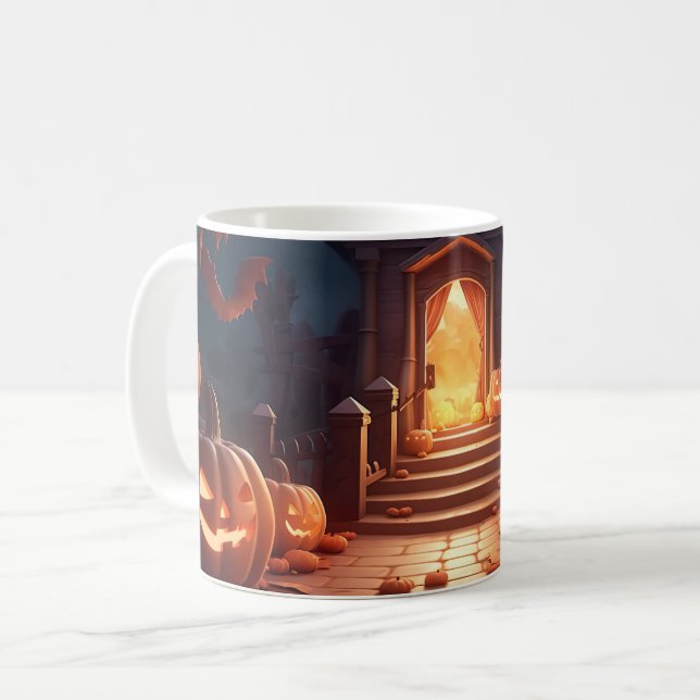 Ljusande Pumpa Halloween Kaffemugg (Framsida vänster)