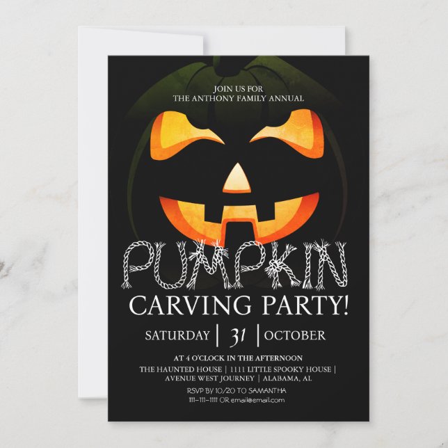 Ljusande pumpa Skärande fest rep Typography Inbjudningar (Framsida)