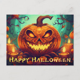 Ljusande Pumpaljus med Tänder Halloween Konst Helg Vykort