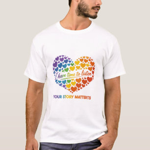 Ljusande regnbågshjärtekollage med flödande skrift t shirt
