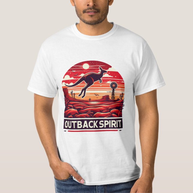 Ljusande röd retro öken känguru Outback T Shirt (Framsida)
