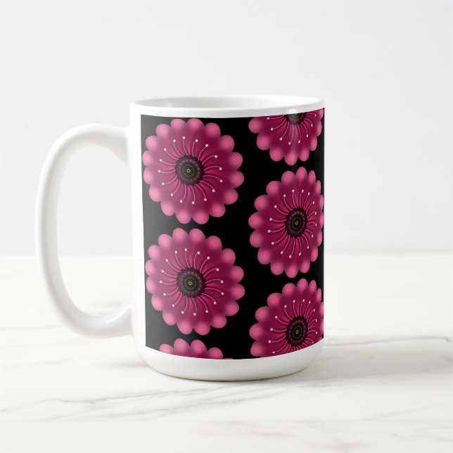Ljusande Rosa Fantasi Blomma | Abstrakt Neon Blomm Kaffemugg (Vänster)