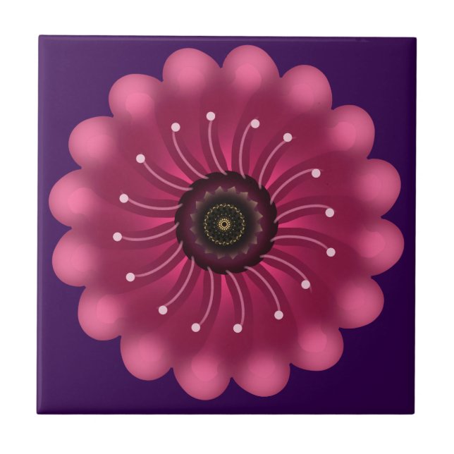 Ljusande Rosa Fantasi Blomma | Abstrakt Neon Blomm Kakelplatta (Framsidan)