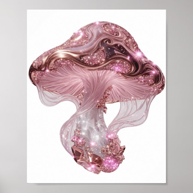 Ljusande rosa glödande silver SVAMP Poster (Framsidan)