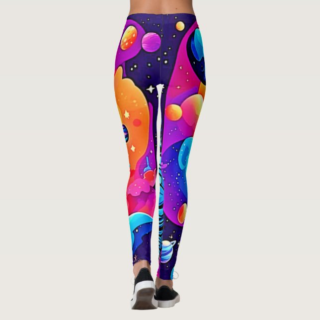 Ljusande rymdkartongkonst: Astronautdrömmar Leggings (Baksida)