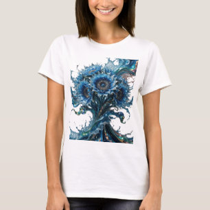Ljusande silver BLÅ BLOMSTEREXPLosion T Shirt
