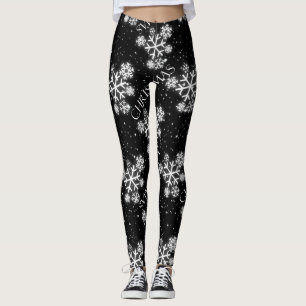 Ljusande snöflingor med julgrafik på SVART Leggings