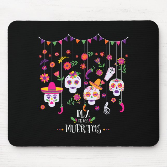 Ljusande socker Calavera-döskallar Dag för regerin Musmatta (Framsidan)