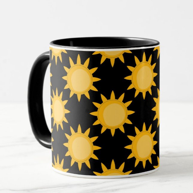 Ljusande solillustration på svart mönsterdesign  mugg (Skapare uppladdad)