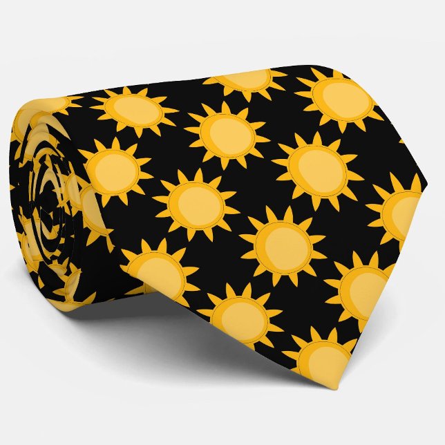 Ljusande solillustration på svart mönsterdesign  slips (Skapare uppladdad)
