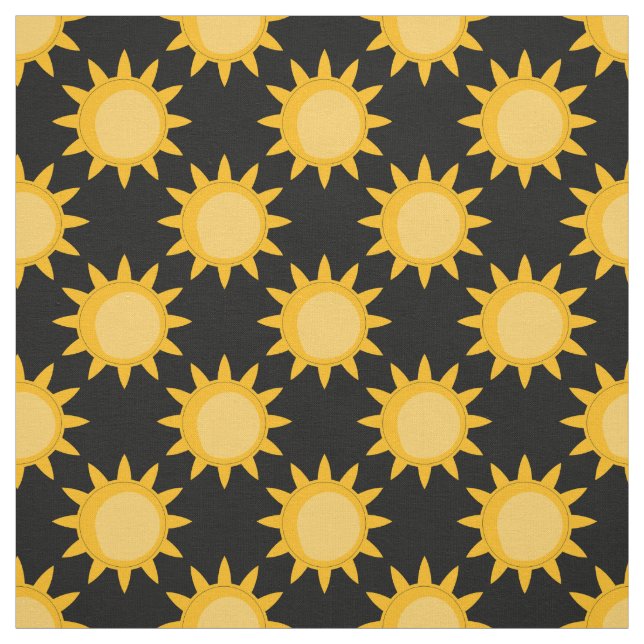 Ljusande solillustration på svart mönsterdesign  tyg (Provkarta)