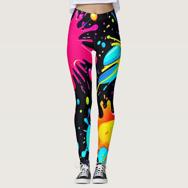 Ljusande stänk av färgkonst explosion leggings (Framsida)