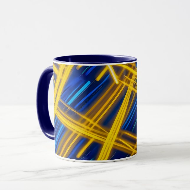 Ljusande Stark Neon Cyan Gul Cyberpunk Teknik Mugg (Framsida vänster)